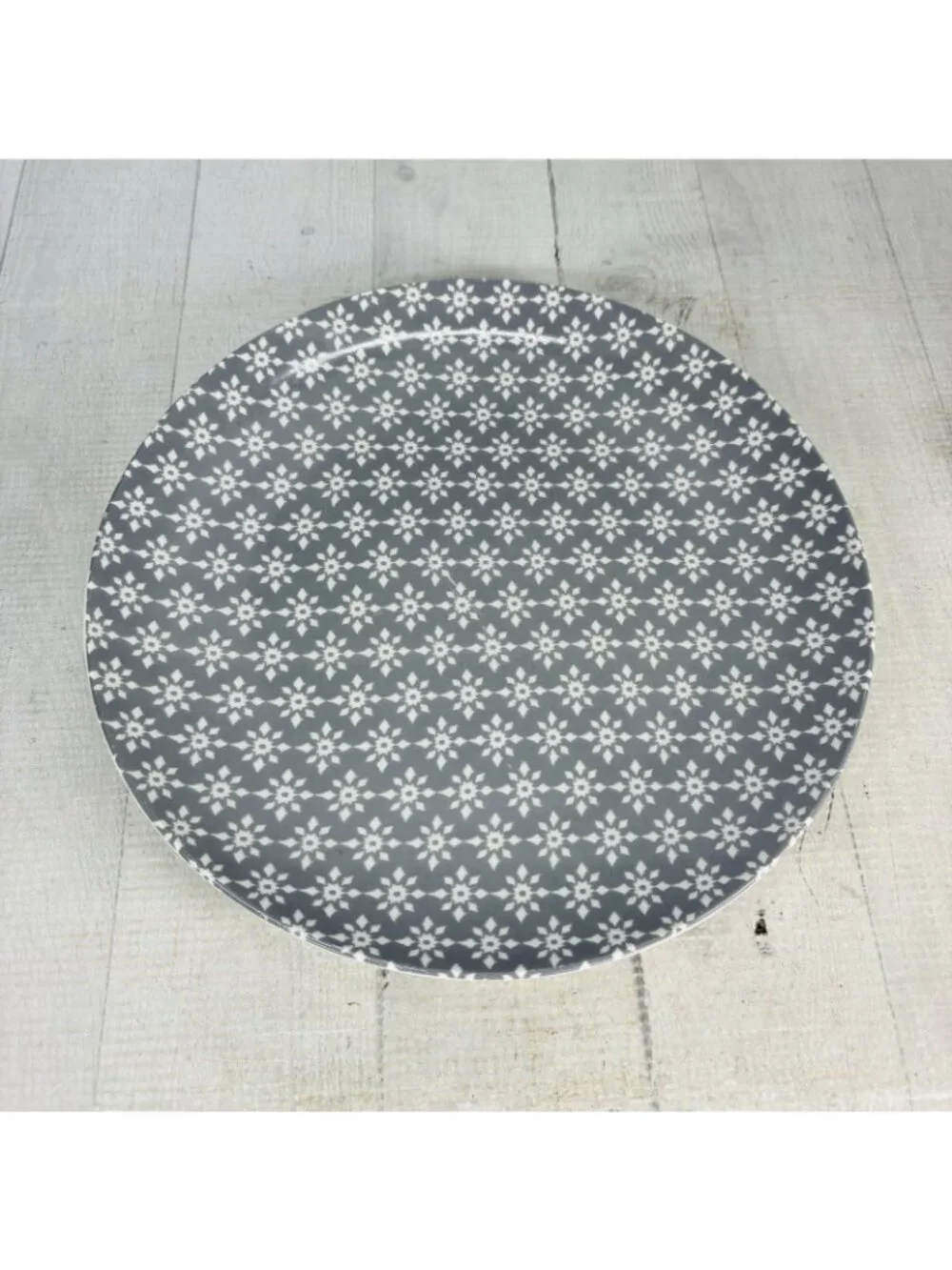 Mainstays FLORAL White Gray Ceramic Round Dishwasher Safe Dinner Plates Set of 4